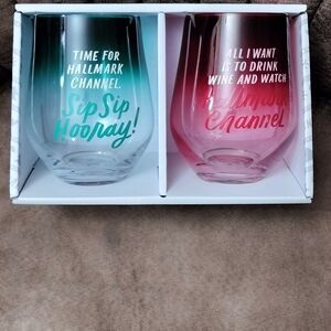Hallmark Stemless Wine Glasses in Teal and Pink